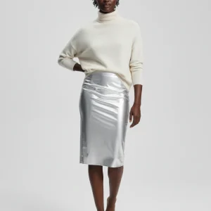 Jupe Satin Argentée Brillante Chic