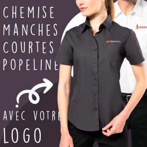 Chemise Manches Courtes homme et femme en Popeline à personnaliser