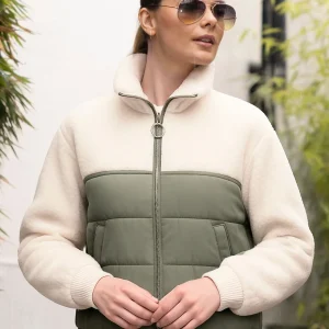 BLOUSON BI-MATIÉRE ADELE CRÈME - SAUGE