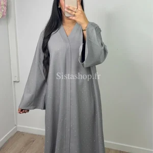 Abaya à strass Myriam Gris
