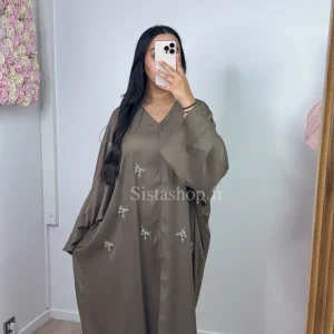 Abaya à perle Sabrina Taupe