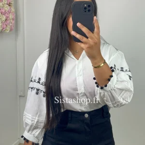Blouse brodée Amina Blanche