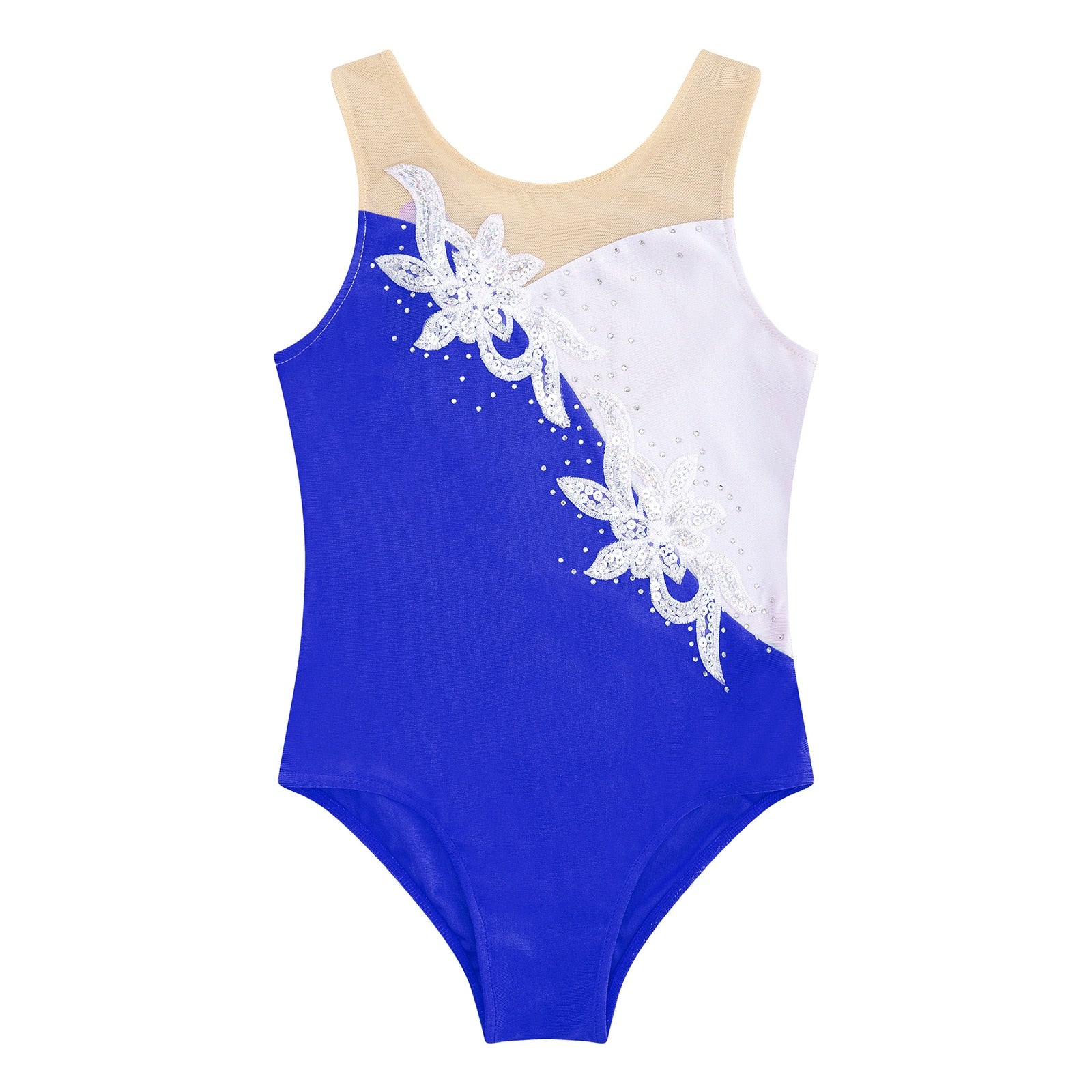 Justaucorps sans manches avec strass gymnastique bleu argent 12-14 ans – Image 2
