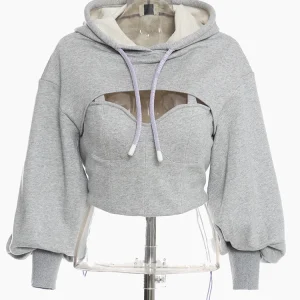 Sweat capuche polaire Crop manches longues avec top