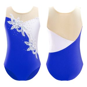 Justaucorps sans manches avec strass gymnastique bleu argent 12-14 ans