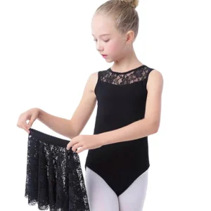 Justaucorps sans manches avec jupette dentelle Elena